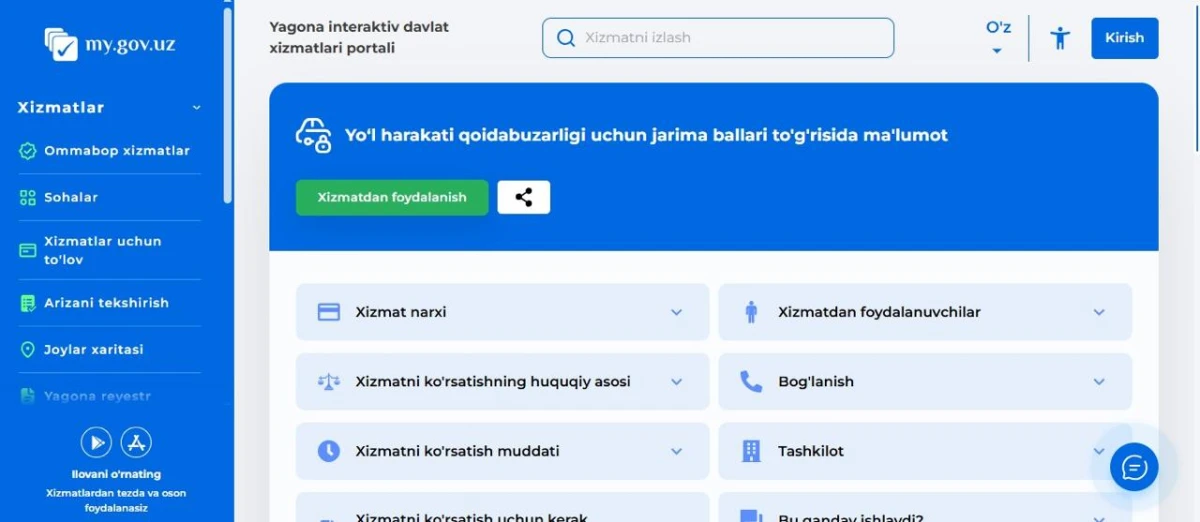 Haydovchilar jarima ballari haqida onlayn xabardor bo‘lishi mumkin