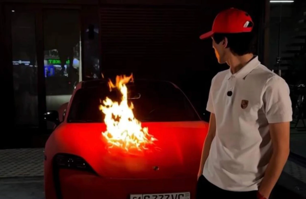 Bloger Dilime Porsche Taycan elektromobilini yoqib yubordi