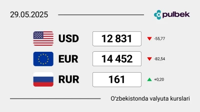 2025-yil 29-mayda O‘zbekistondagi valyuta kurslari: dollar, yevro va rubl bugun qanchaga teng?