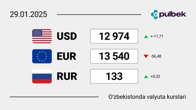 O'zbekistonda  2025-yil 29-yanvarga valyutalar kursi: dollar yana oshdi