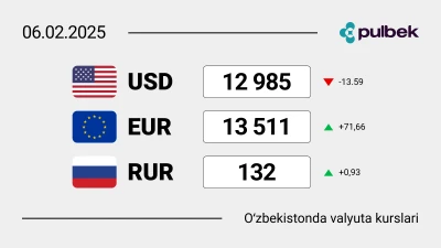 O‘zbekistonda 2025-yil 6-fevral holatiga ko‘ra valyutalar kursi: dollar kursi, yevro kursi va rubl kursi